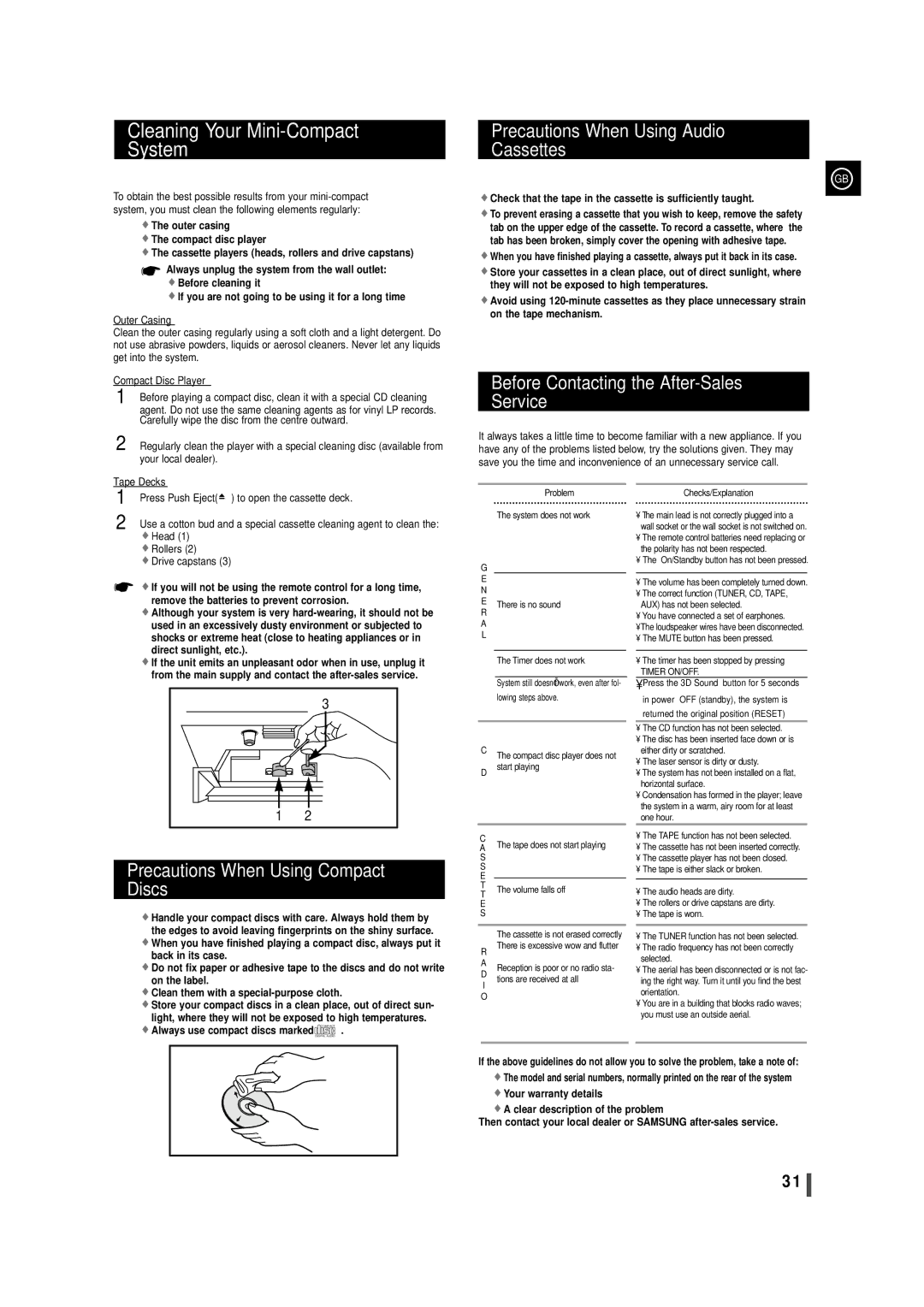 Samsung MAXDS750FH/HAO, MAXDS750FH/UMG manual Cleaning Your Mini-Compact System, Precautions When Using Audio Cassettes 