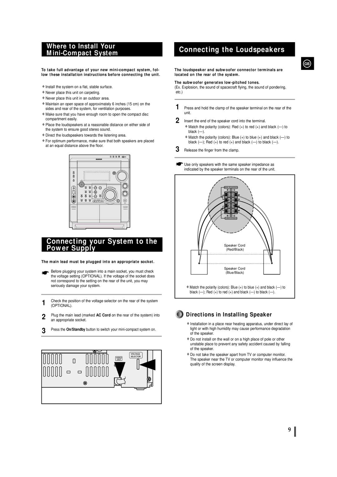 Samsung MAX-DS750F/HRT, MAXDS750FH/UMG manual Connecting your System to the Power Supply, Connecting the Loudspeakers 