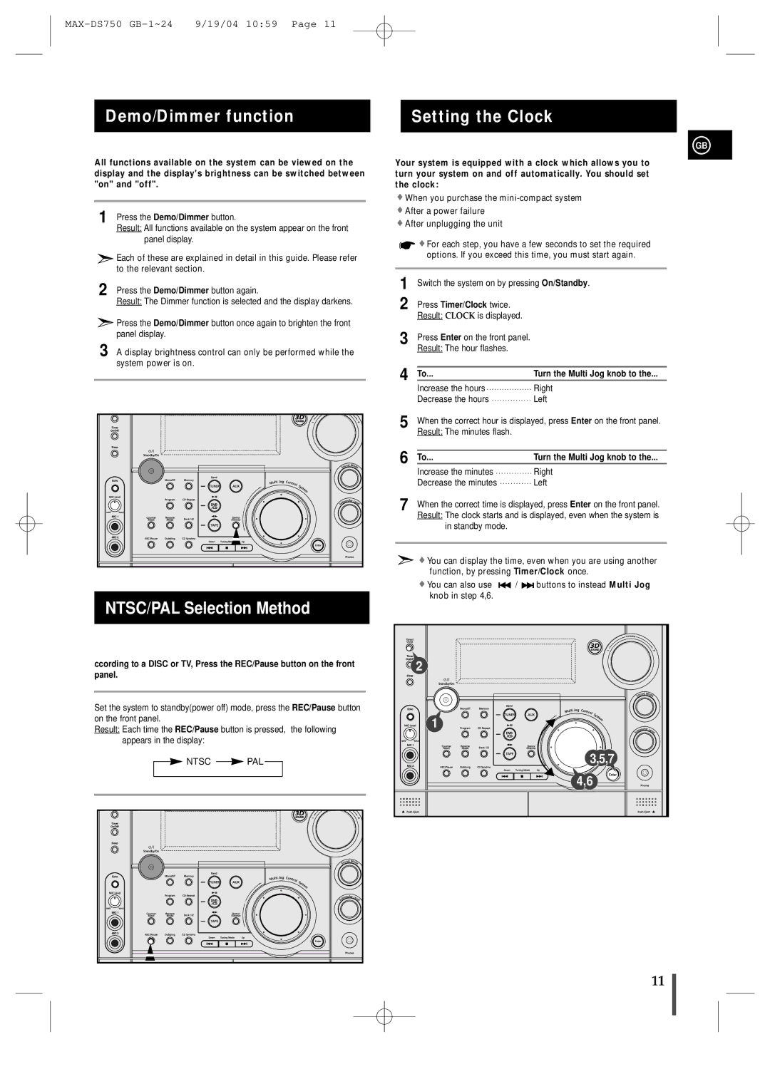 Samsung MAXDS750TH/ESN manual Demo/Dimmer function, Setting the Clock 