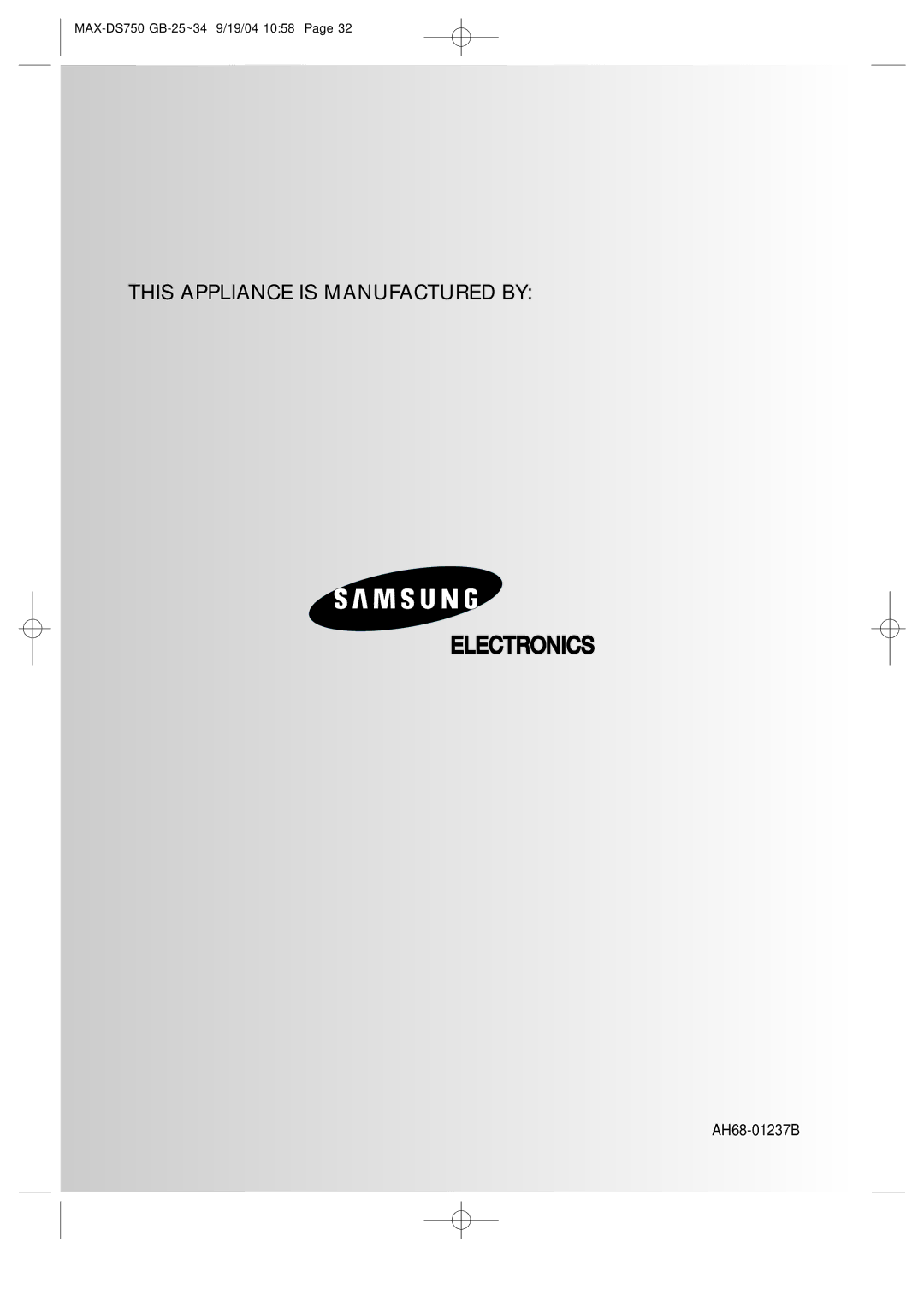 Samsung MAXDS750TH/ESN manual AH68-01237B 