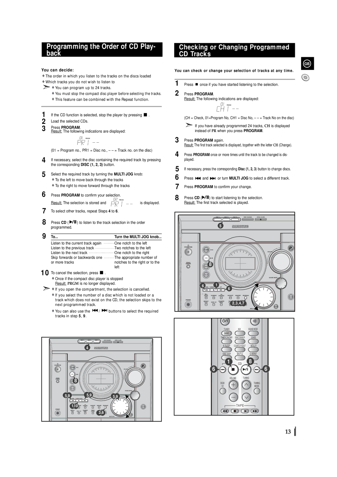 Samsung MAXJ530RH/ELS, MAXJ530RH/EDC Programming the Order of CD Play- back, Checking or Changing Programmed CD Tracks 