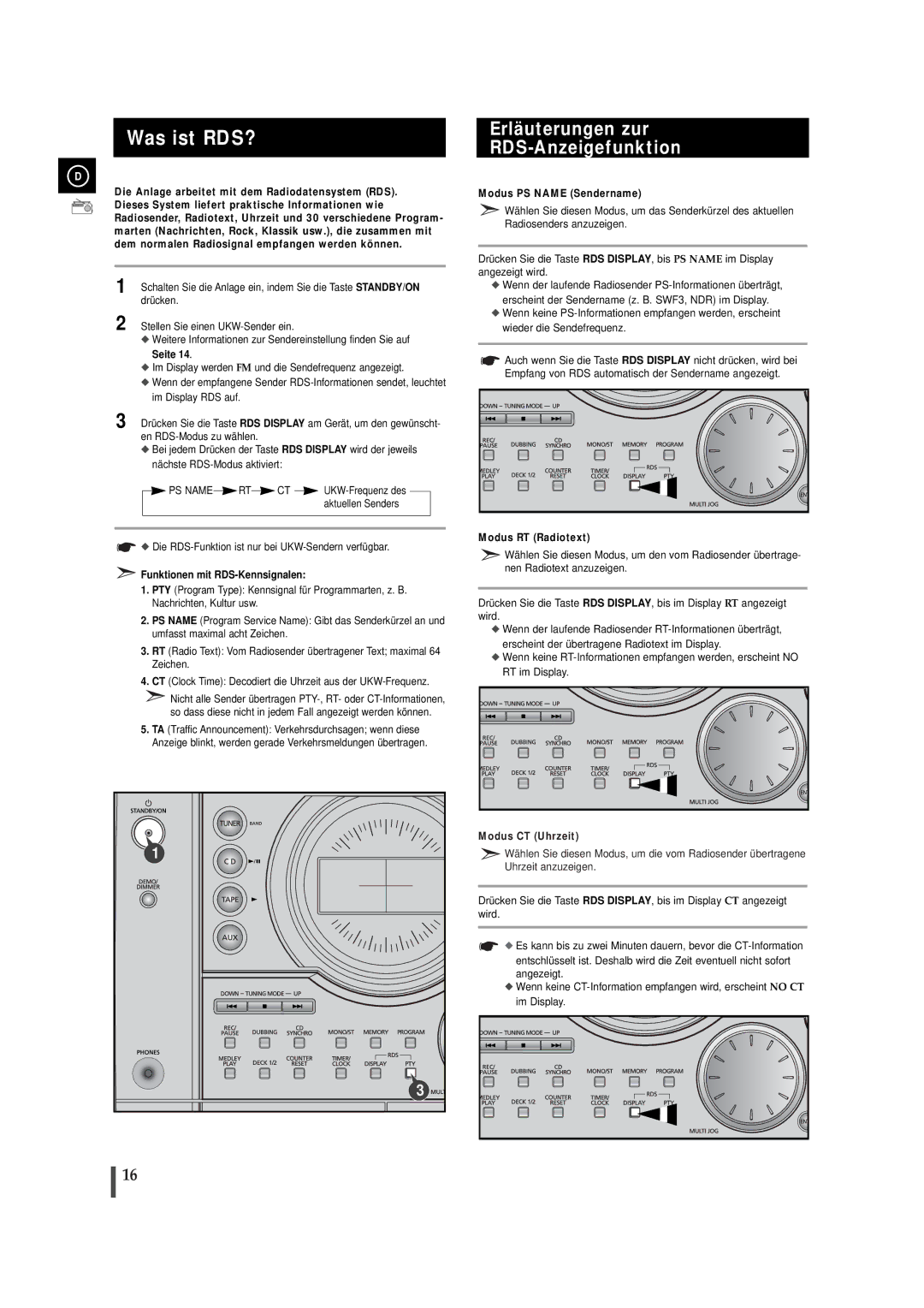 Samsung MAXJ530RH/EDC manual Was ist RDS?, Erläuterungen zur RDS-Anzeigefunktion, Funktionen mit RDS-Kennsignalen 