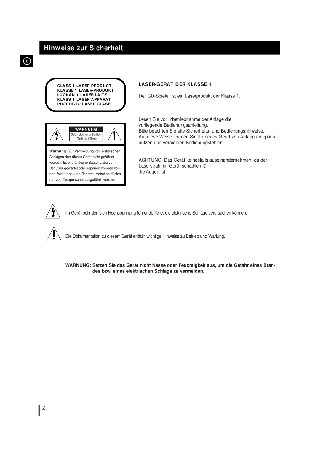 Samsung MAXJ530RH/EDC manual Hinweise zur Sicherheit, Warnung 