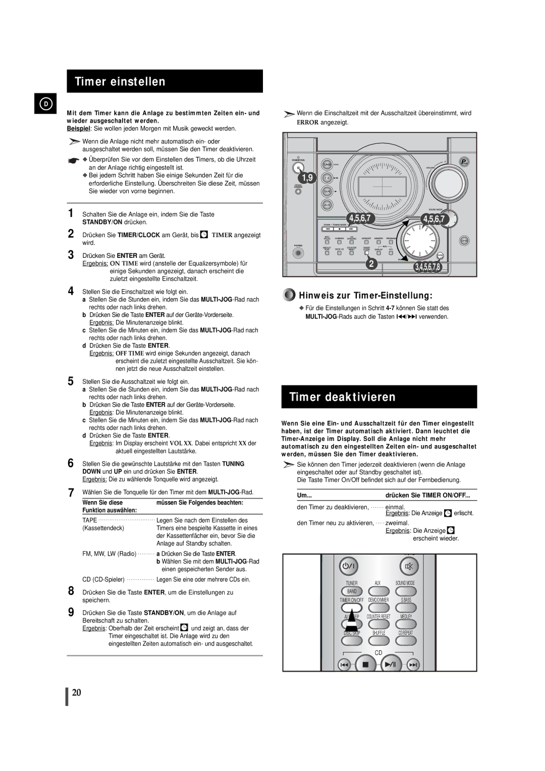 Samsung MAXJ530RH/EDC manual Timer einstellen, Timer deaktivieren 