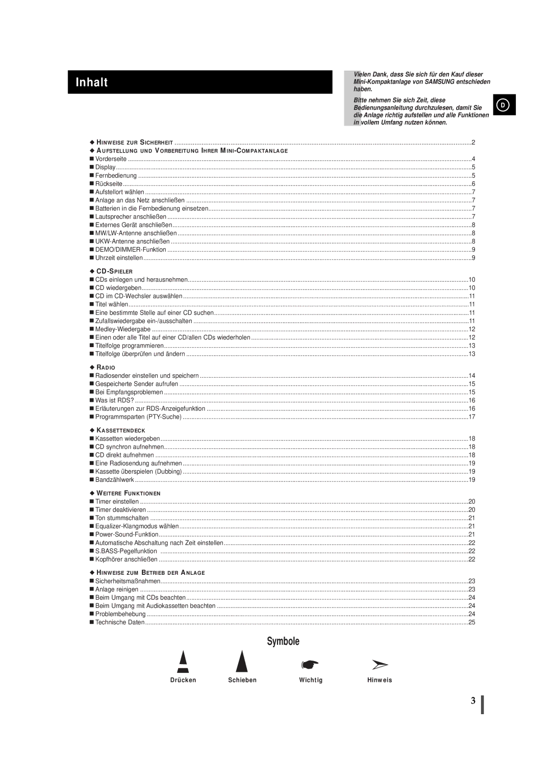 Samsung MAXJ530RH/EDC manual Inhalt 