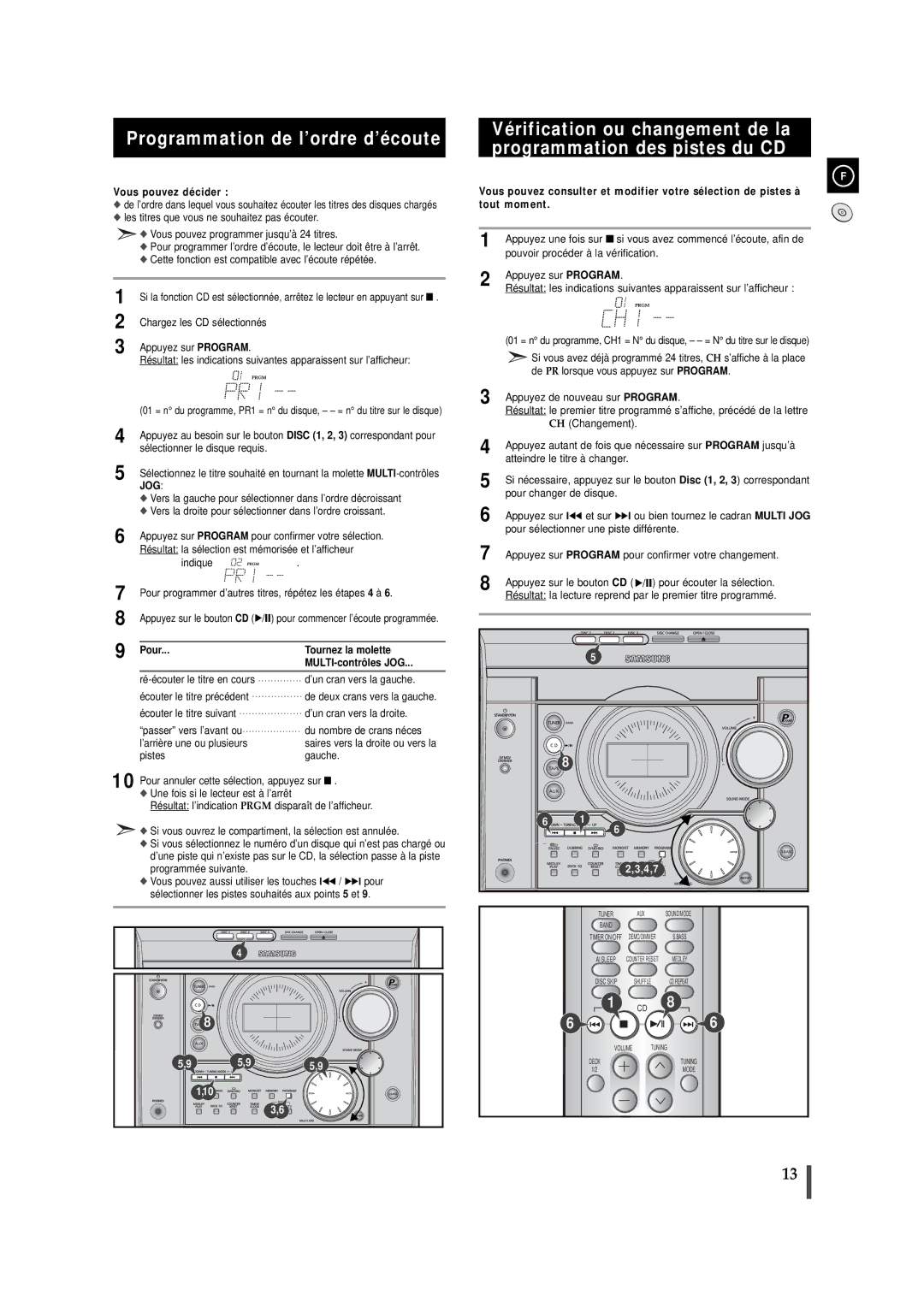 Samsung MAXJ530RH/ELS Programmation de l’ordre d’écoute, Vous pouvez décider, Pour Tournez la molette MULTI-contrôles JOG 