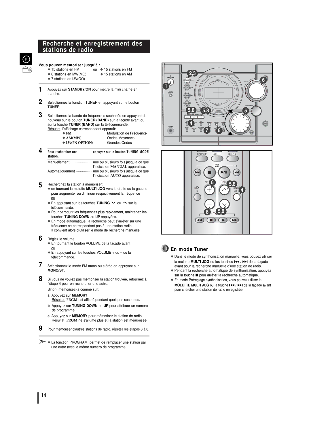 Samsung MAXJ530RH/ELS manual Recherche et enregistrement des stations de radio, Vous pouvez mémoriser jusqu’à, Station 