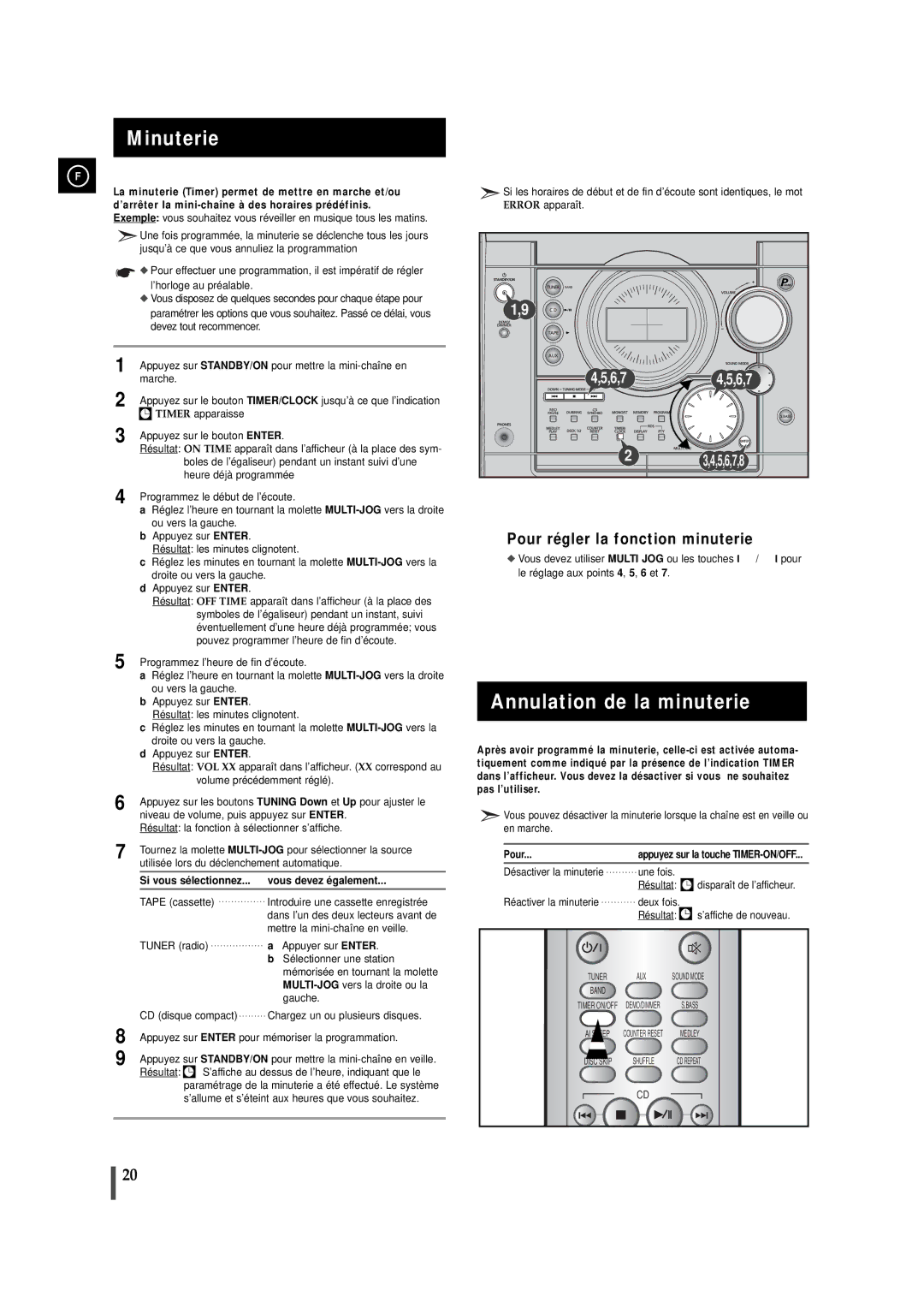 Samsung MAXJ530RH/ELS manual Minuterie, Annulation de la minuterie, Si vous sélectionnez... vous devez également 