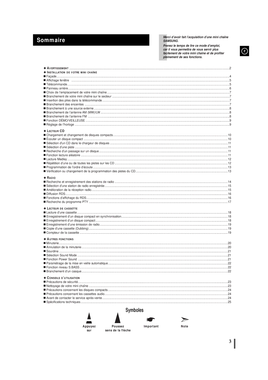 Samsung MAXJ530RH/ELS manual Sommaire, Samsung 