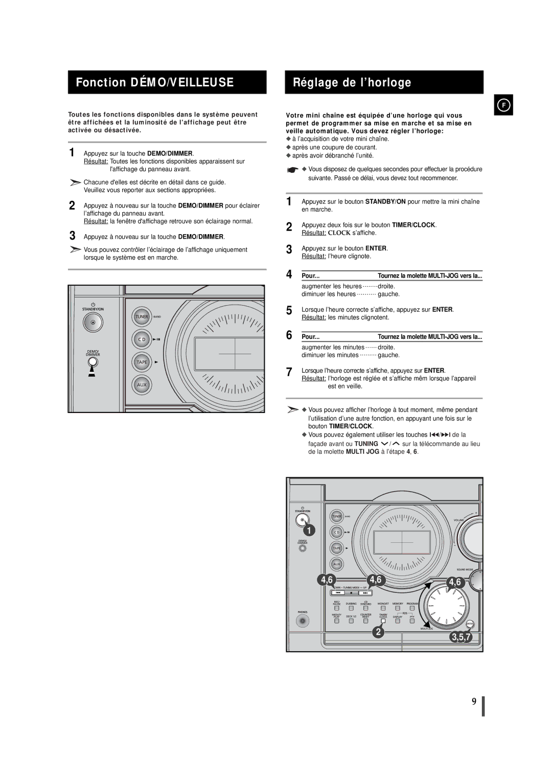 Samsung MAXJ530RH/ELS manual Fonction DÉMO/VEILLEUSE, Pour 