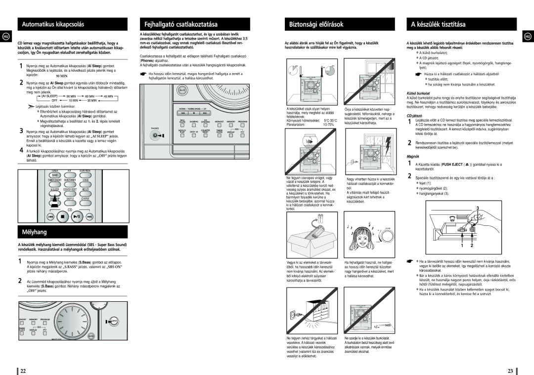 Samsung MAXJ530RH/ELS manual Automatikus kikapcsolás, Mélyhang 