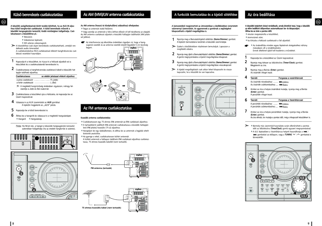 Samsung MAXJ530RH/ELS manual Az óra beállítása, Az FM antenna csatlakoztatása, Teendô Forgassa a vezérlôtárcsát 