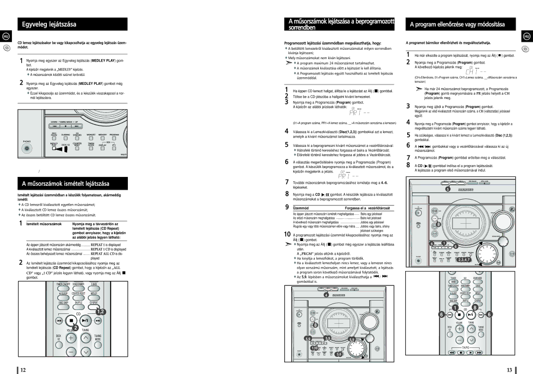 Samsung MAXJ530RH/ELS manual Egyveleg lejátszása, Mûsorszámok ismételt lejátszása, Program ellenôrzése vagy módosítása 