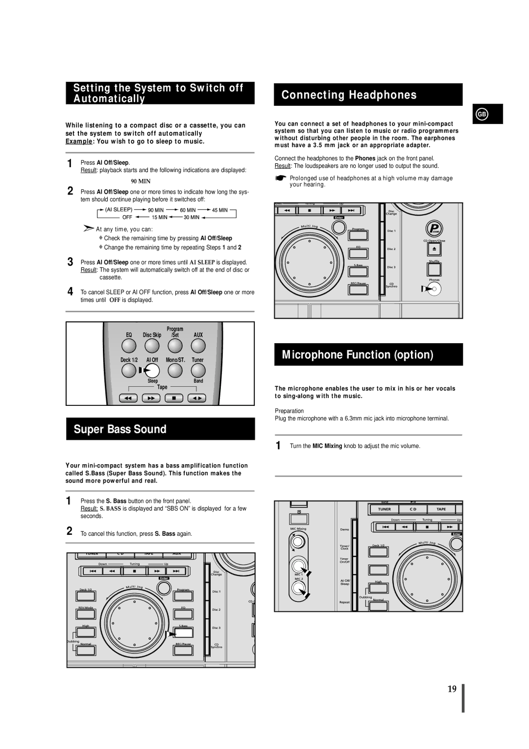 Samsung MAXL45FH/UMG manual Super Bass Sound, Connecting Headphones, Microphone Function option 