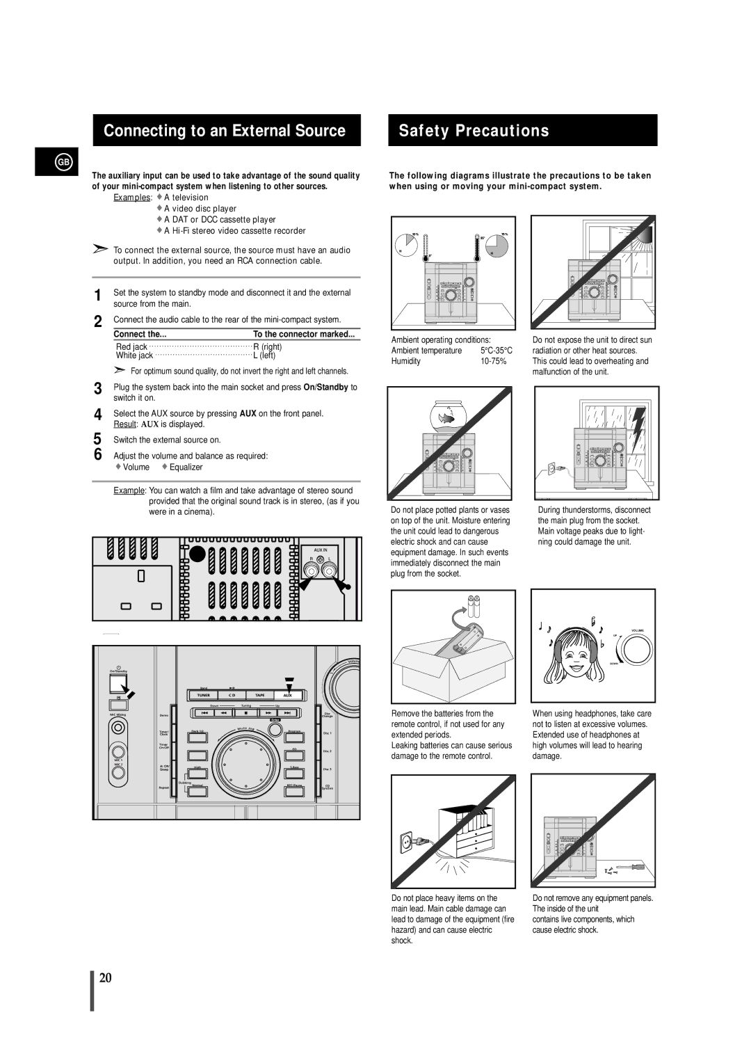 Samsung MAXL45FH/UMG manual Connecting to an External Source Safety Precautions 