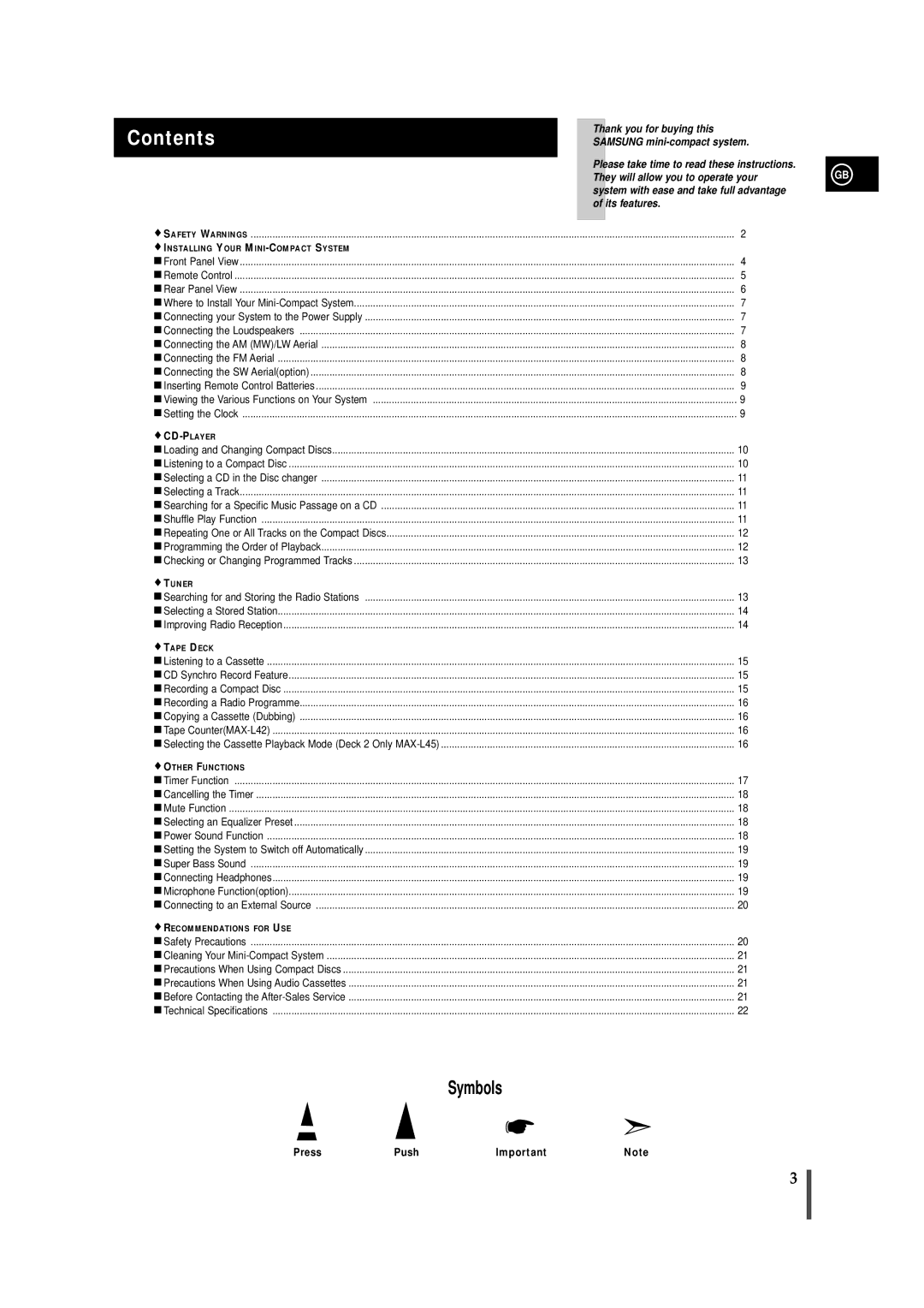 Samsung MAXL45FH/UMG manual Contents 