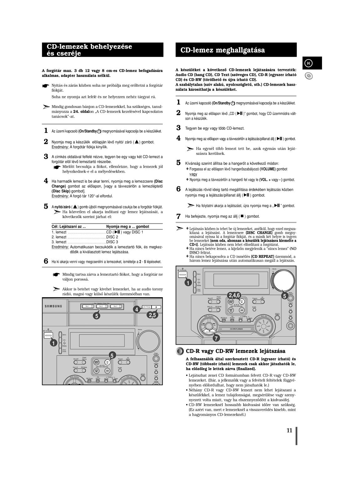 Samsung MAXL65RH/ELS CD-lemez meghallgatása, CD-lemezek behelyezése és cseréje, Cél Lejátszani az Nyomja meg a ... gombot 