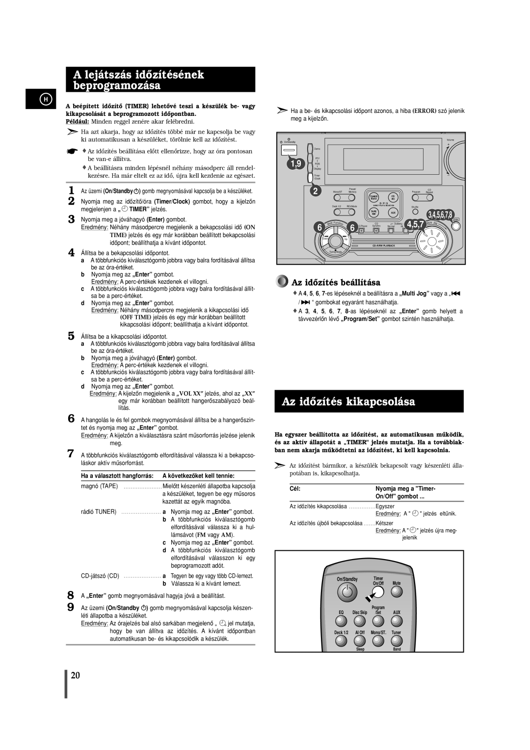 Samsung MAXL65RH/ELS Lejátszás idôzítésének beprogramozása, Az idôzítés kikapcsolása, Cél Nyomja meg a Timer On/Off gombot 