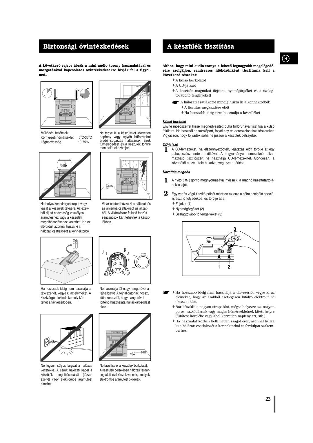 Samsung MAXL65RH/ELS manual Biztonsági óvintézkedések Készülék tisztítása 