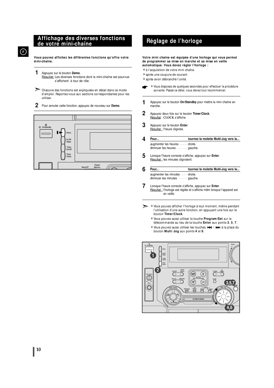 Samsung MAXL65RH/ELS Réglage de l’horloge, Affichage des diverses fonctions de votre mini-chaîne, Pour, Bouton Timer/Clock 