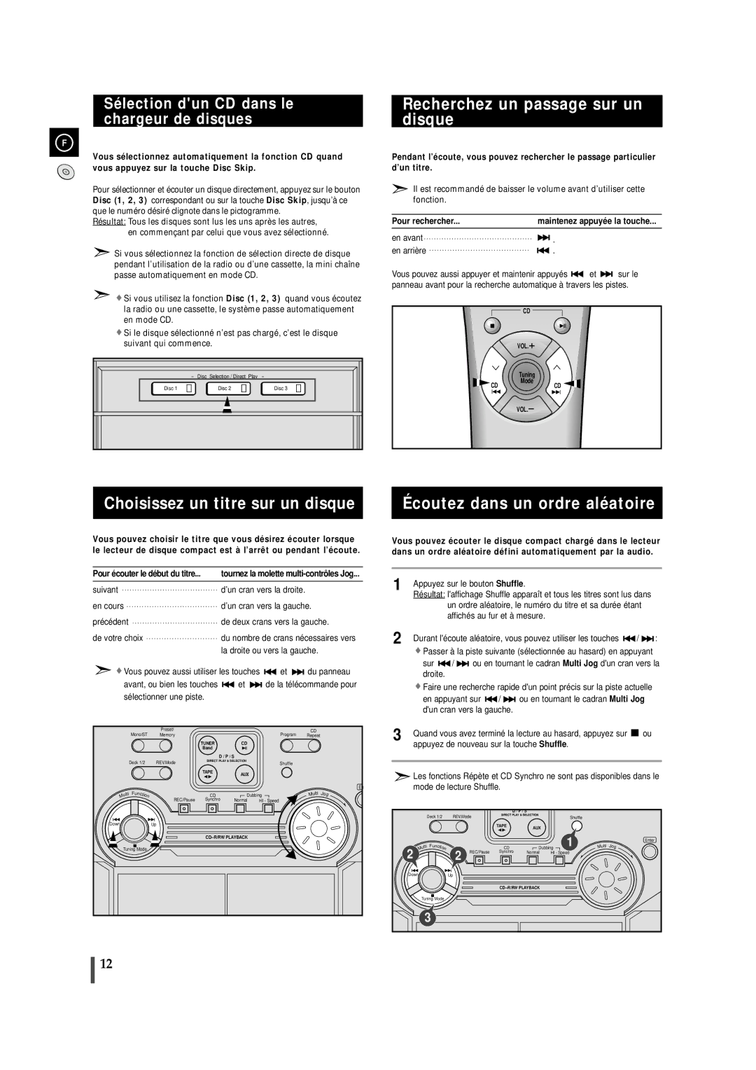 Samsung MAXL65RH/XEF, MAXL65RH/ELS Recherchez un passage sur un disque, Choisissez un titre sur un disque, Pour rechercher 