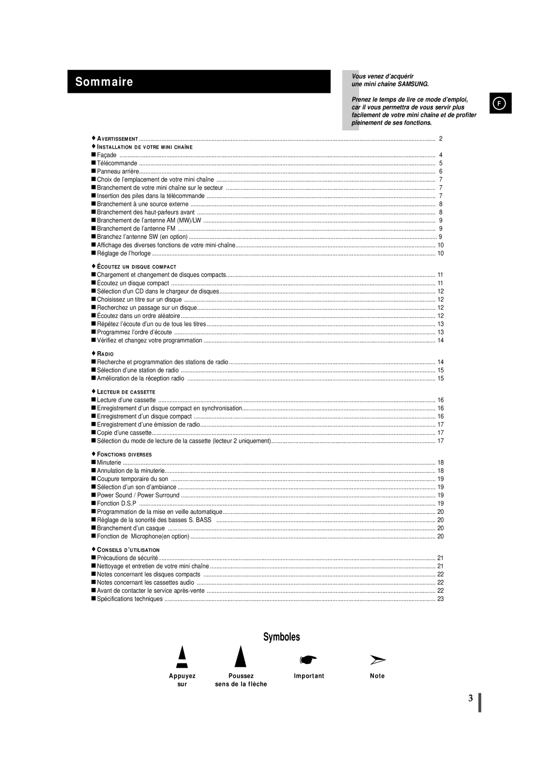 Samsung MAXL65RH/XEF, MAXL65RH/ELS manual Sommaire, Appuyez 