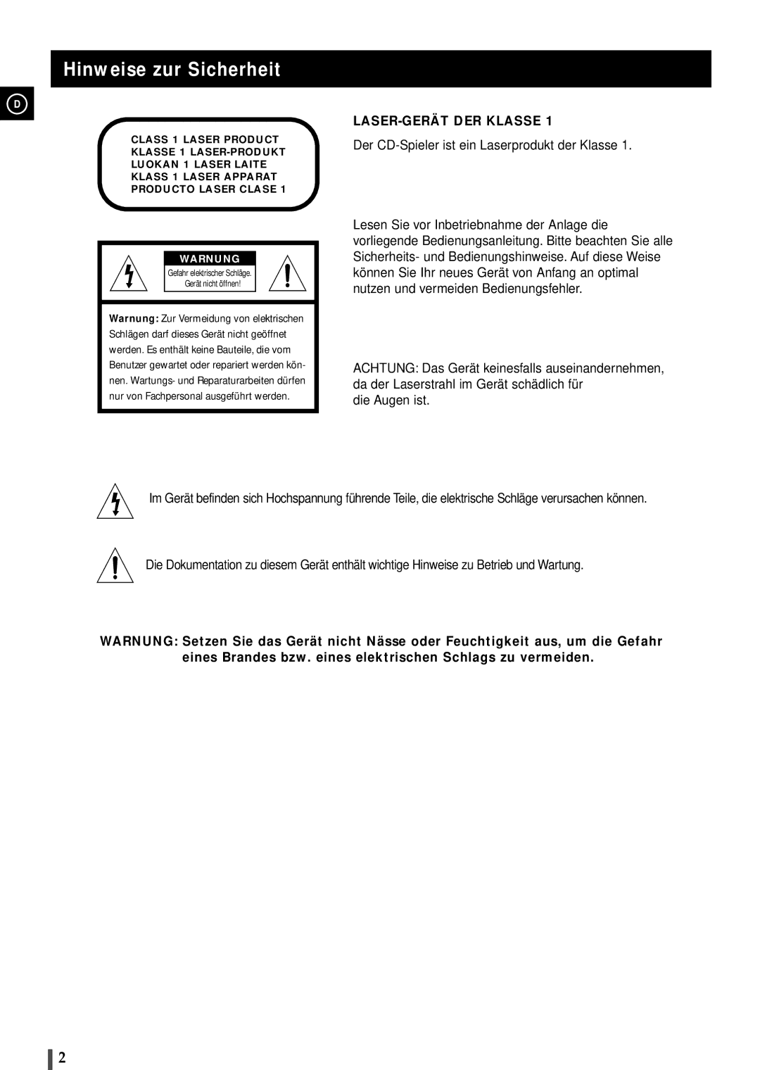 Samsung MAXL68RH/OTO, MAXL65RH/ELS manual Hinweise zur Sicherheit, Warnung 