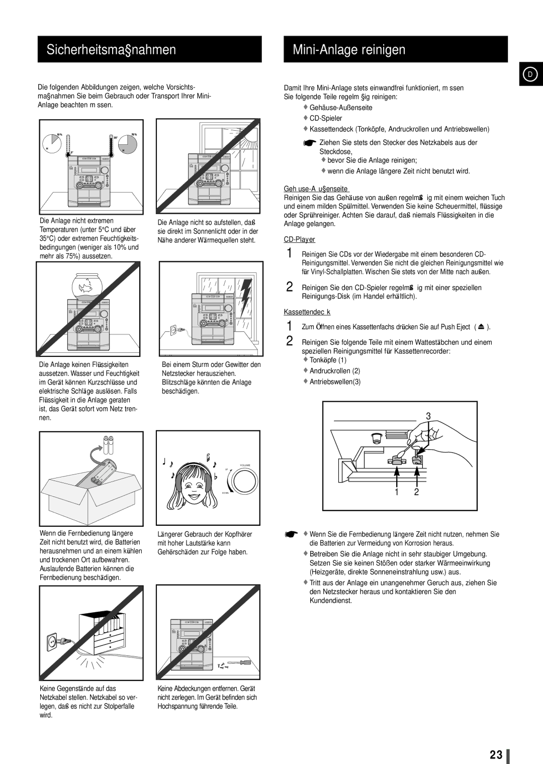 Samsung MAXL65RH/ELS, MAXL68RH/OTO manual Sicherheitsmaßnahmen Mini-Anlage reinigen 