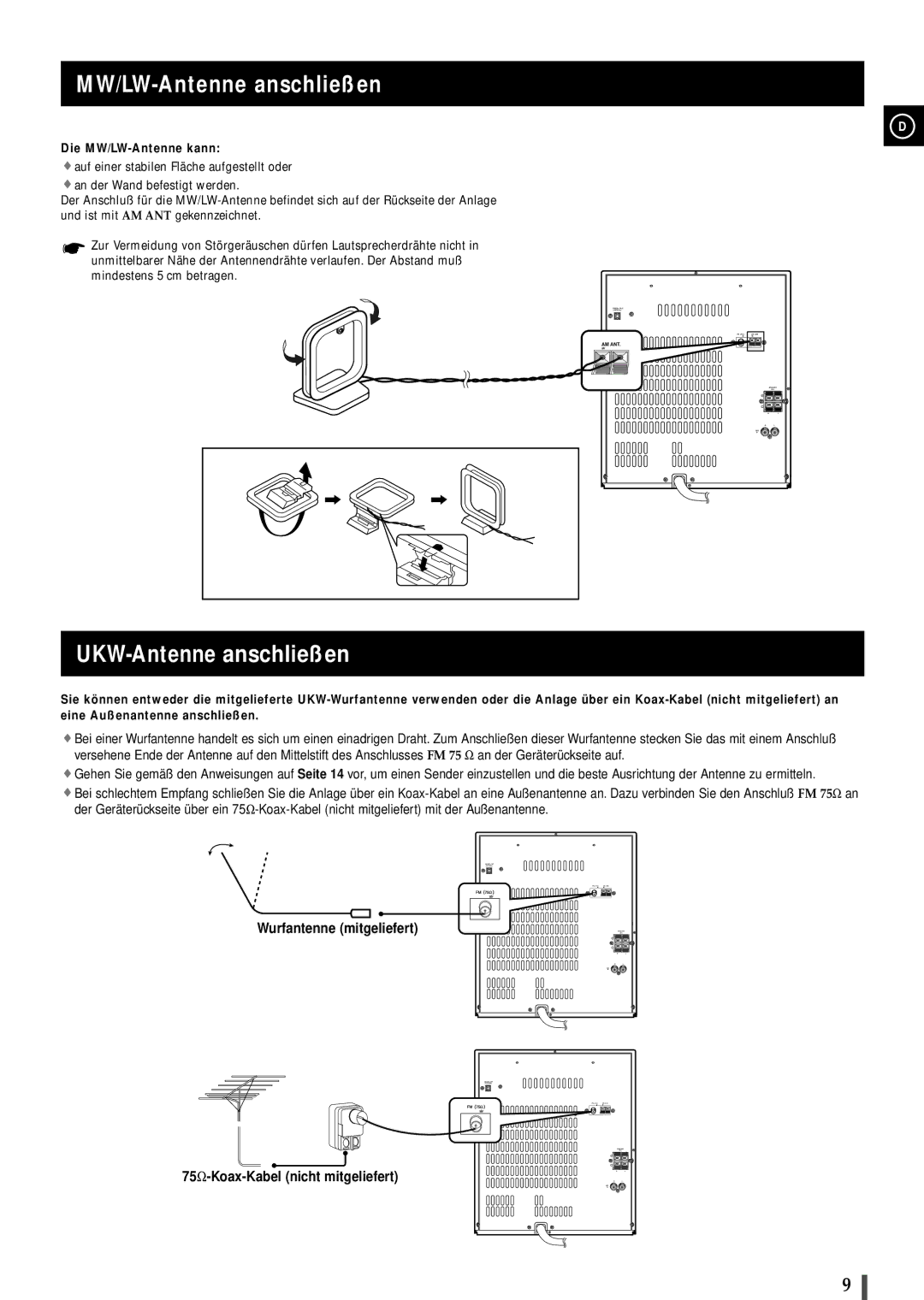 Samsung MAXL65RH/ELS, MAXL68RH/OTO manual MW/LW-Antenne anschließen, UKW-Antenne anschließen, Die MW/LW-Antenne kann 