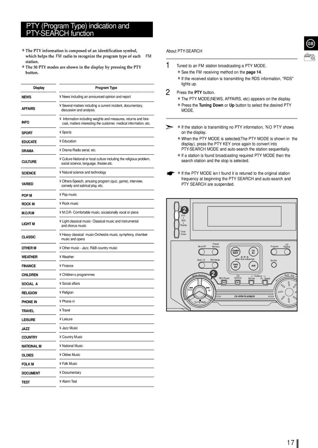 Samsung MAXL68RH/OTO, MAXL65RH/XEF, MAXL65RH/ELS PTY Program Type indication and PTY-SEARCH function, About PTY-SEARCH 