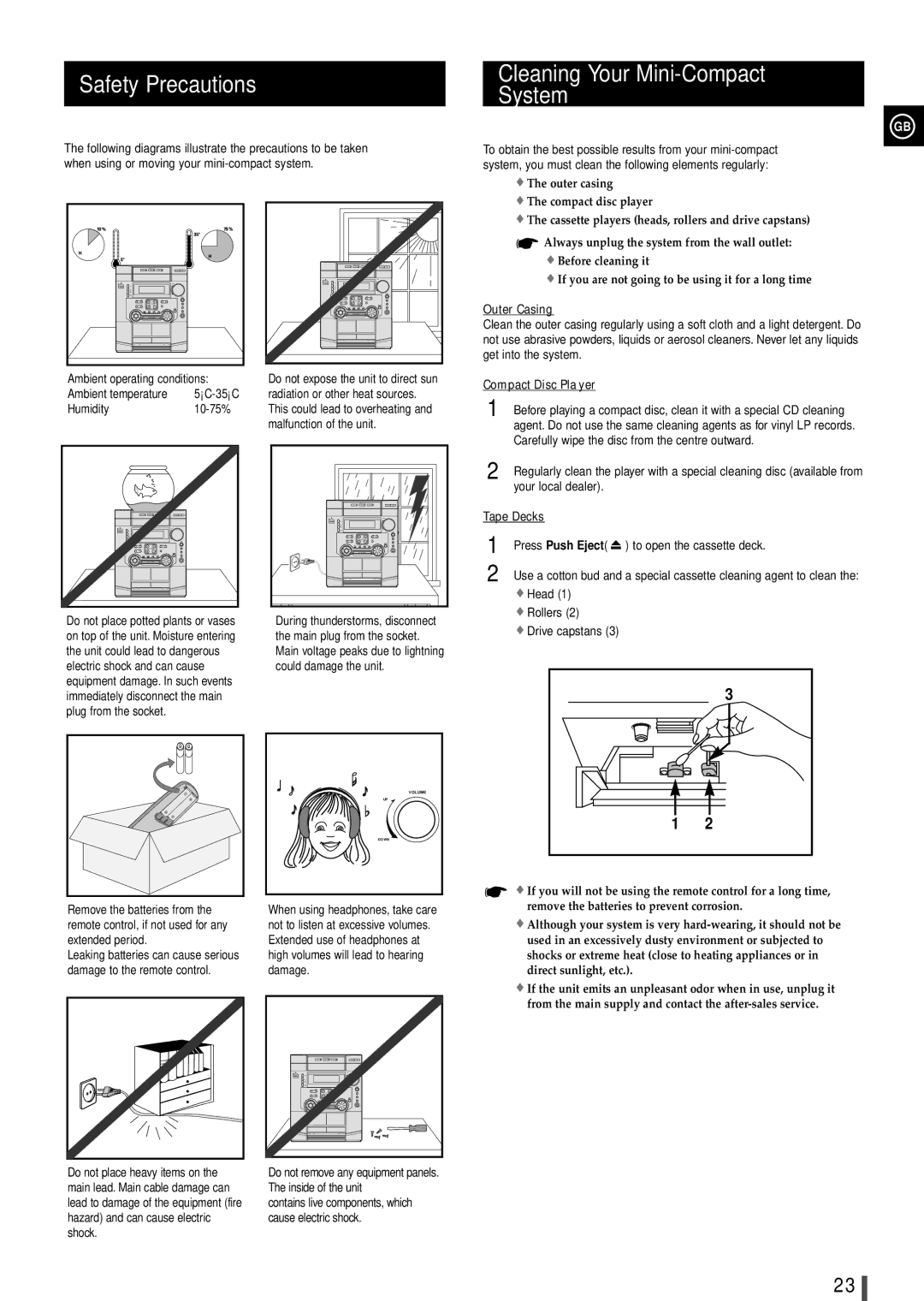 Samsung MAXL65RH/ELS, MAXL68RH/OTO, MAXL65RH/XEF Safety Precautions Cleaning Your Mini-Compact System, Press Push Eject 