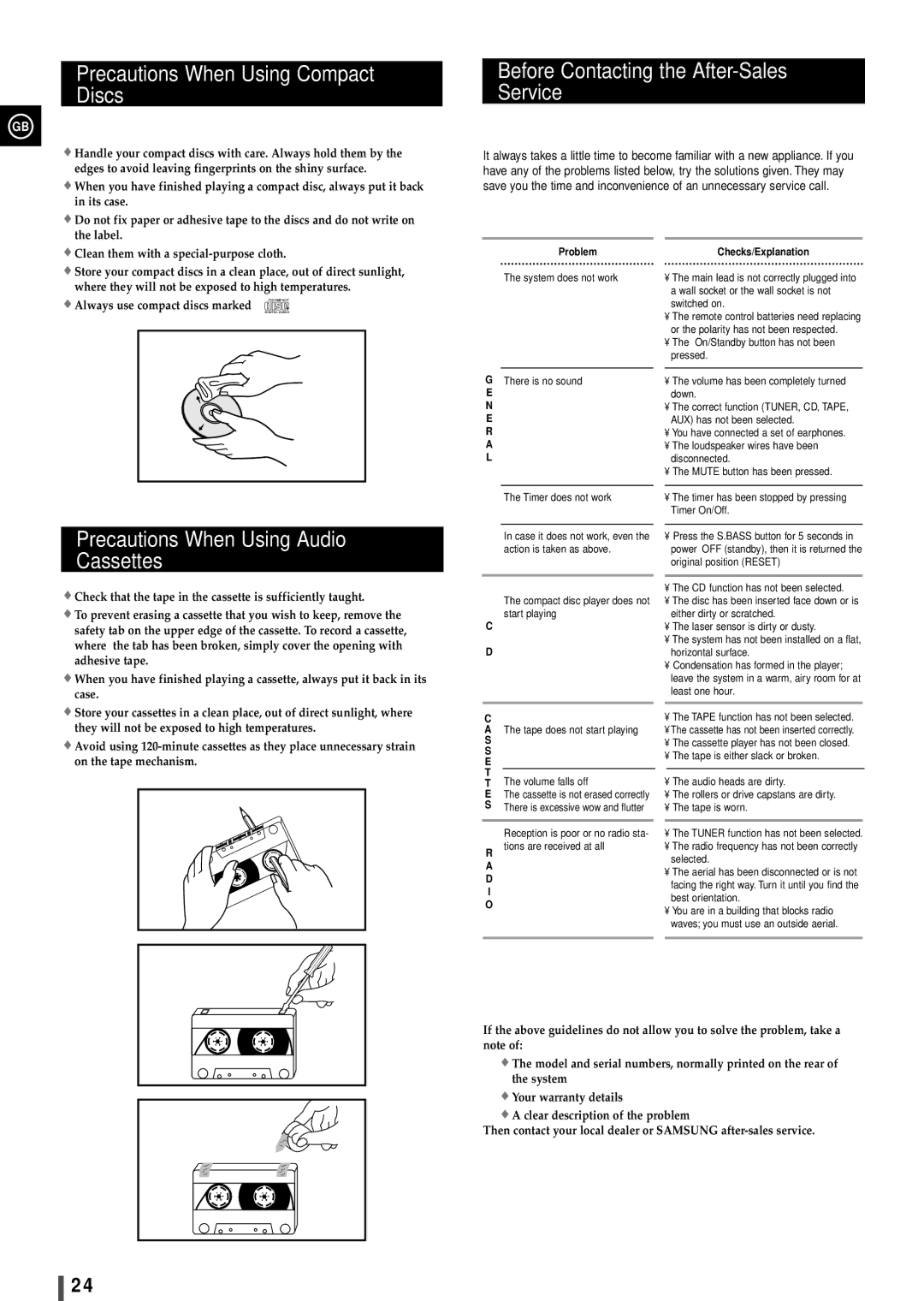 Samsung MAXL65RH, MAXL68RH/OTO manual Precautions When Using Compact Discs, Before Contacting the After-Sales Service 