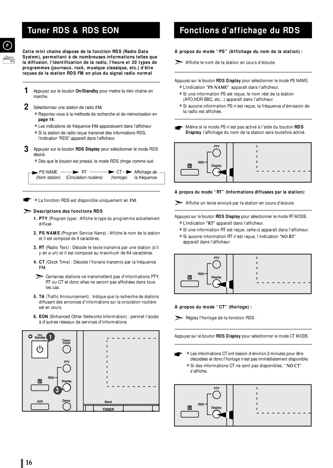 Samsung MAXL82RH/ELS, MAXL82RH/XEF manual Tuner RDS & RDS EON, Fonctions d’affichage du RDS 