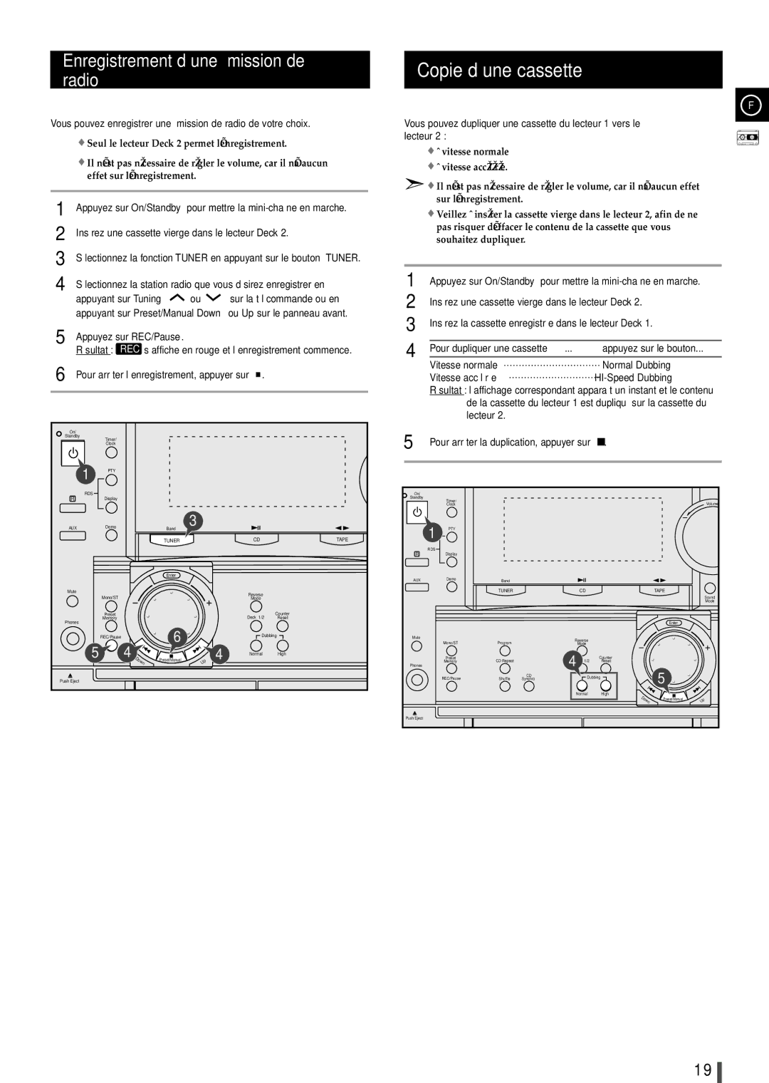 Samsung MAXL82RH/XEF manual Copie d’une cassette, Enregistrement d’une émission de radio, Pour dupliquer une cassette à 