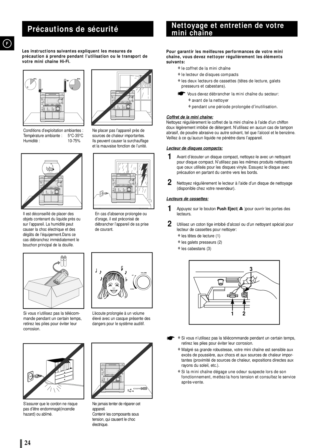 Samsung MAXL82RH/ELS, MAXL82RH/XEF manual Précautions de sécurité, Nettoyage et entretien de votre mini chaîne 