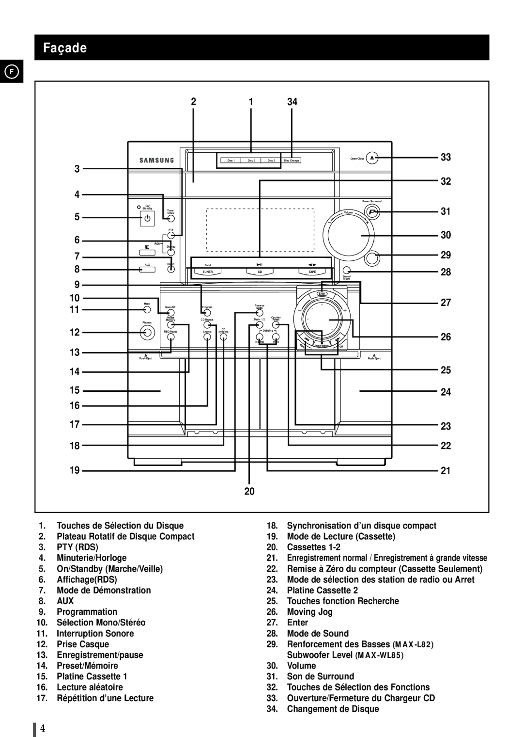 Samsung MAXL82RH/ELS, MAXL82RH/XEF manual Façade, Enregistrement normal / Enregistrement à grande vitesse 