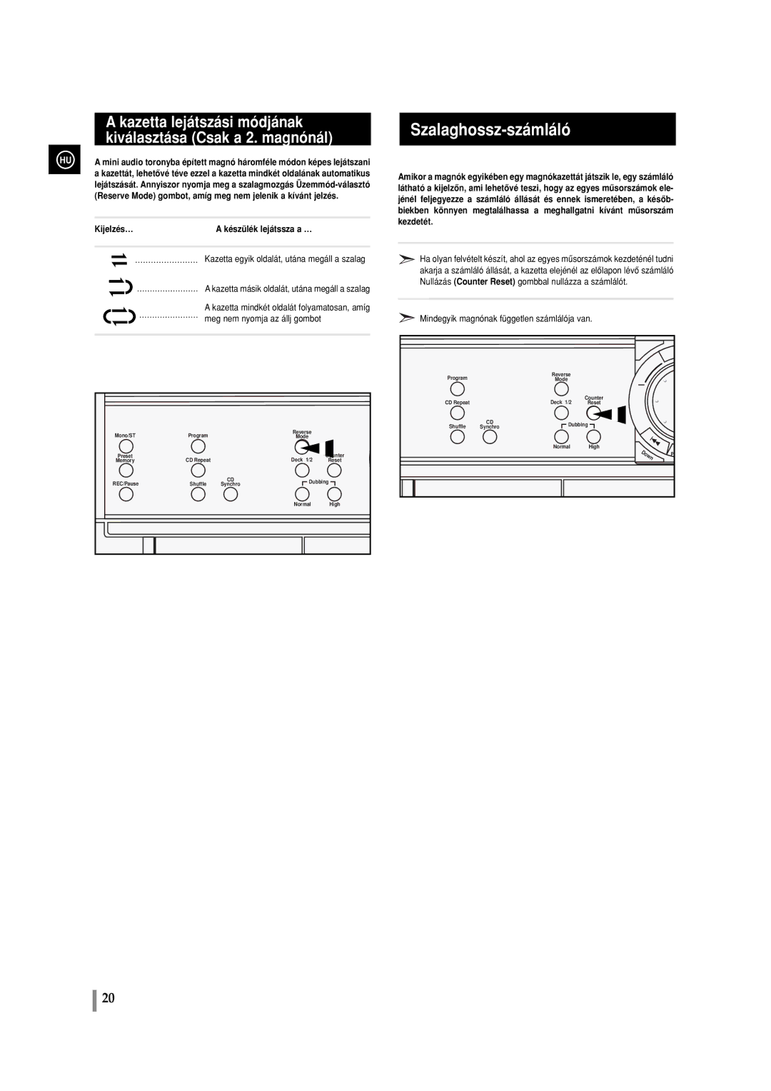 Samsung MAXL82RH/ELS, MAXWL85RH/ELS manual Szalaghossz-számláló, Reserve Mode gombot, amíg meg nem jelenik a kívánt jelzés 