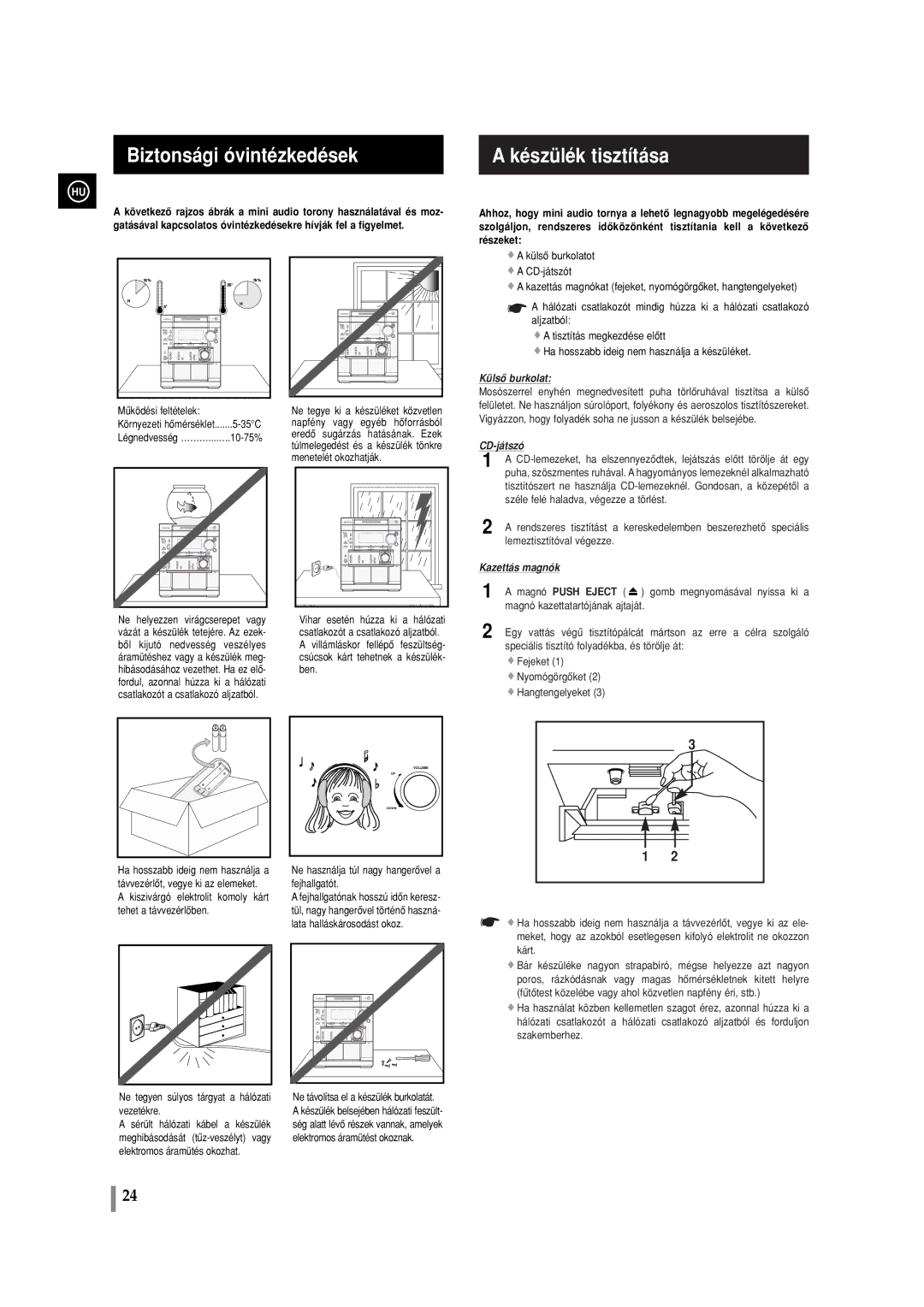 Samsung MAXL82RH/ELS, MAXWL85RH/ELS manual Biztonsági óvintézkedések Készülék tisztítása, Részeket 