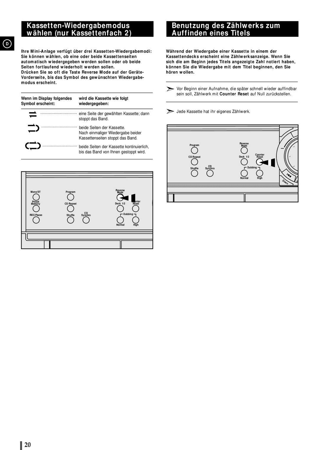 Samsung MAXL82RH/ELS manual Kassetten-Wiedergabemodus wählen nur Kassettenfach 