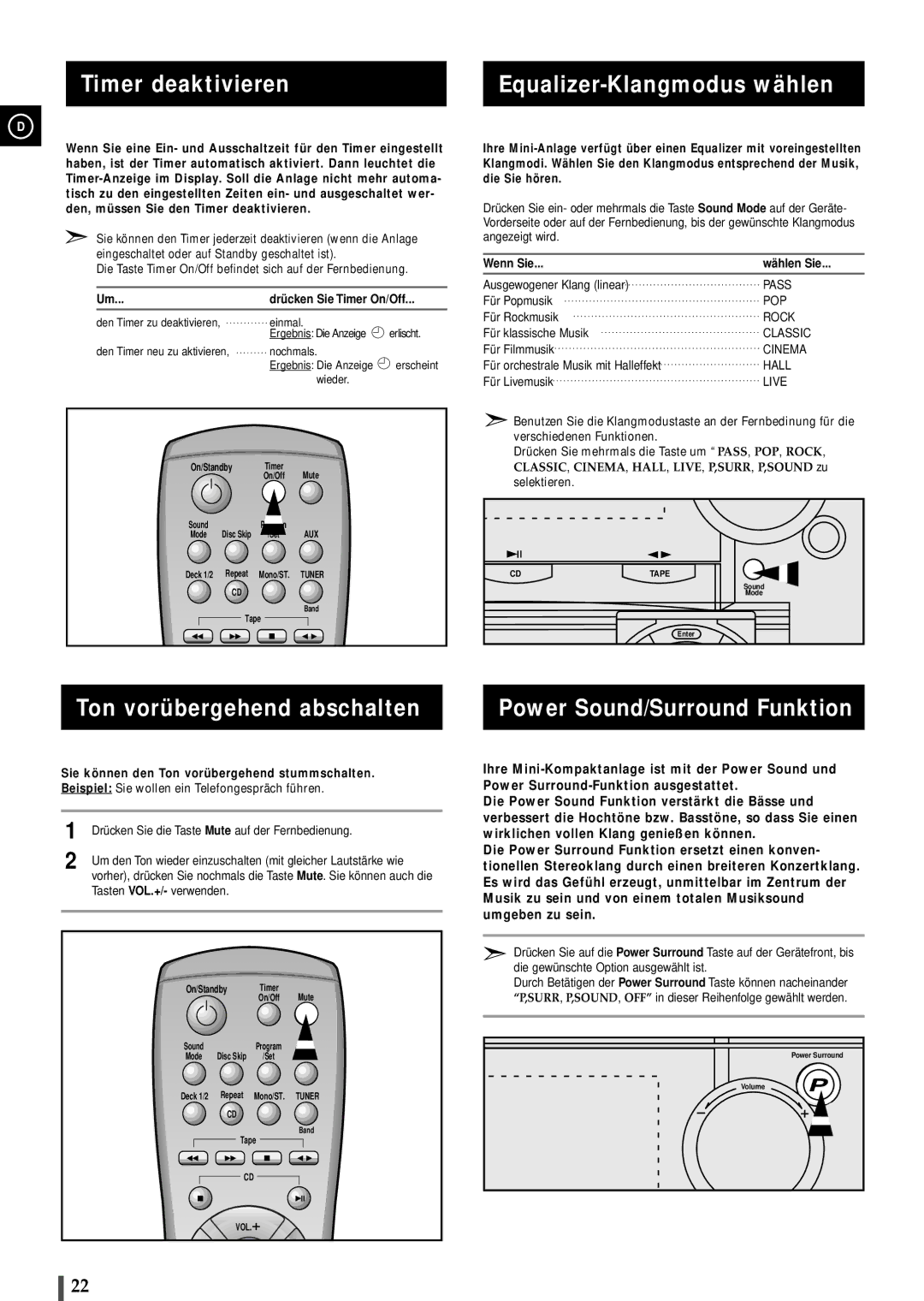 Samsung MAXL82RH/ELS manual Timer deaktivieren Equalizer-Klangmodus wählen 