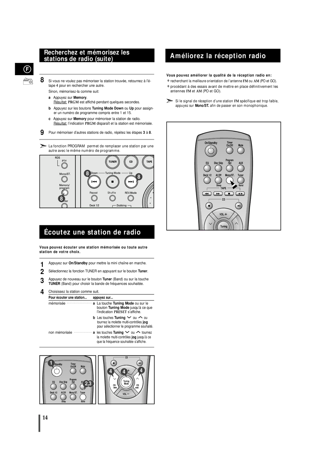 Samsung MAXN66RH/XEF, MAXN66RH/ELS manual Écoutez une station de radio, Améliorez la réception radio, Appuyez sur 