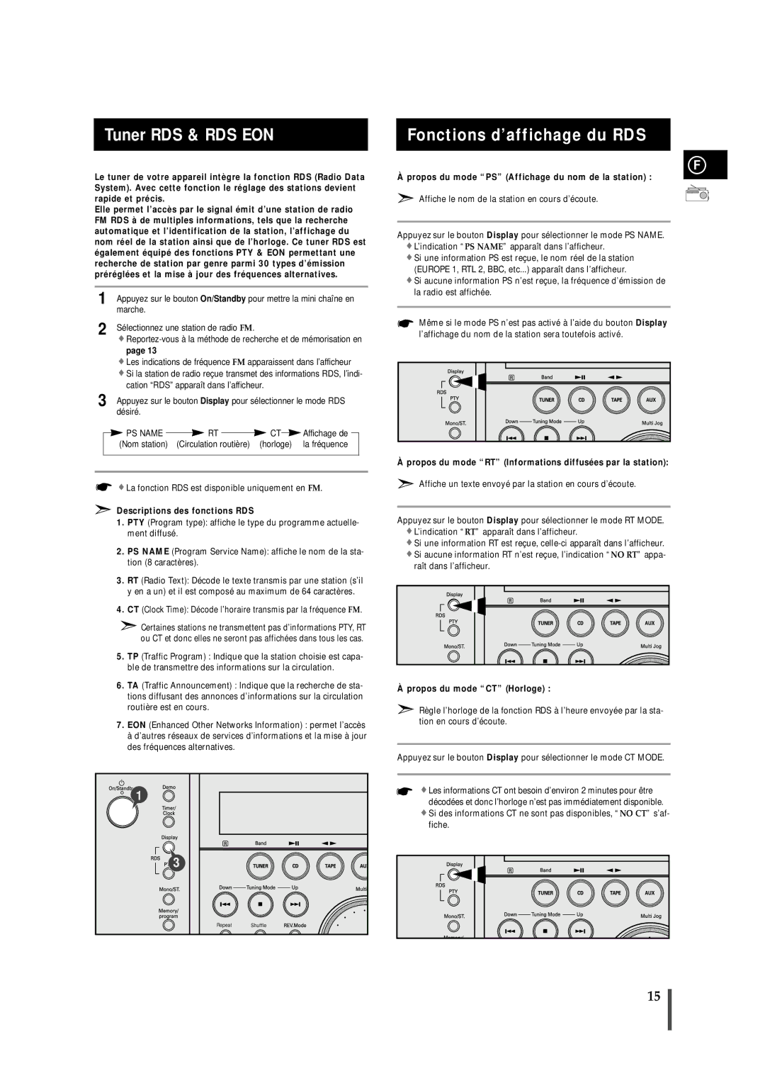 Samsung MAXN66RH/ELS, MAXN66RH/XEF manual Tuner RDS & RDS EON, Fonctions d’affichage du RDS 