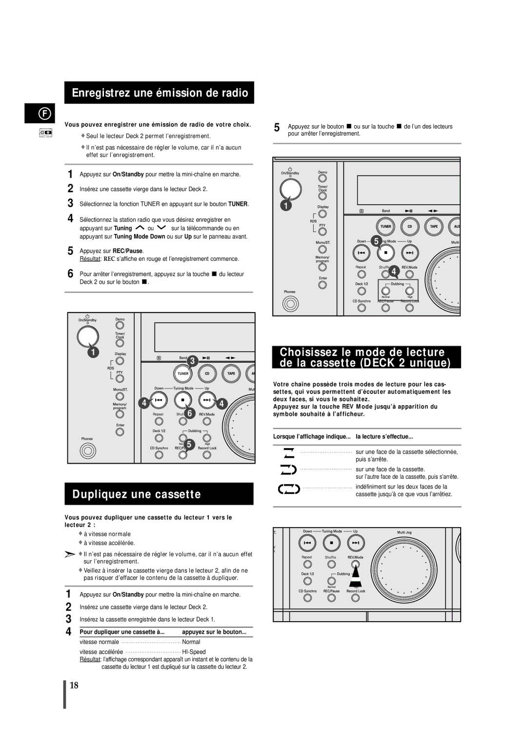 Samsung MAXN66RH/XEF manual Enregistrez une émission de radio, Dupliquez une cassette, Pour dupliquer une cassette à 