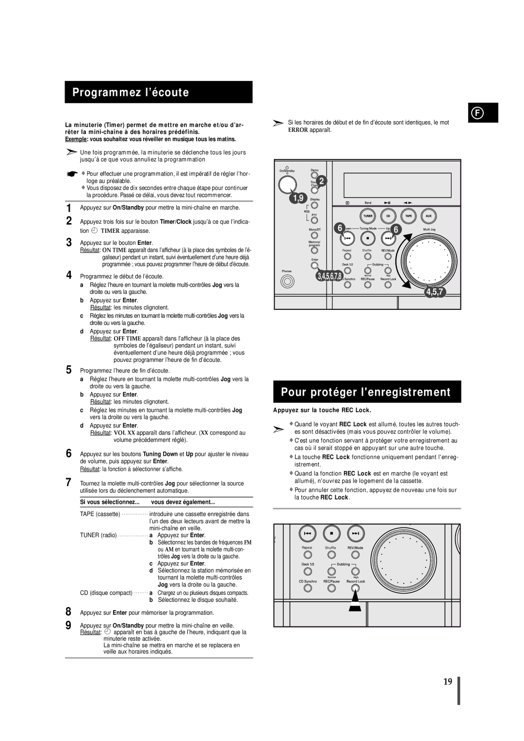 Samsung MAXN66RH/ELS manual Programmez l’écoute, Pour protéger lenregistrement, Vous devez é galement, CD disque compact 