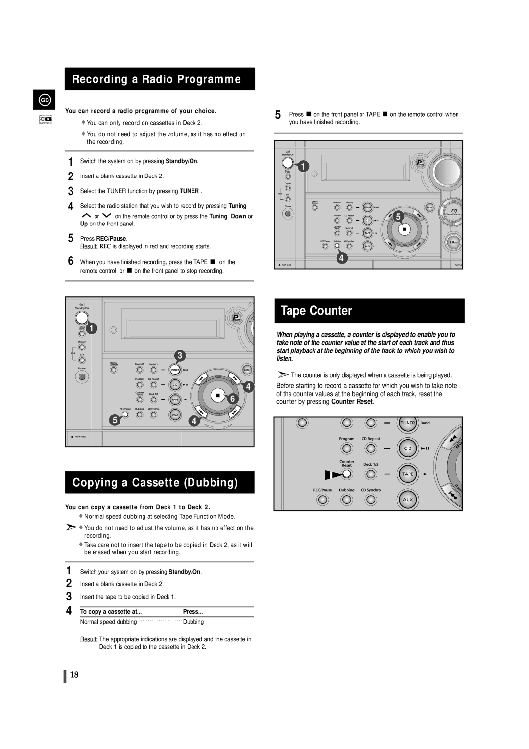 Samsung MAXS520RH/XEF, MAXS520RH/ELS manual Recording a Radio Programme, Copying a Cassette Dubbing, Press REC/Pause 