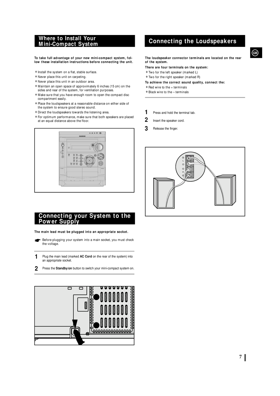 Samsung MAXS530RH/XEF, MAXS520RH/ELS, MAXS530RH/ELS Connecting your System to the Power Supply, Connecting the Loudspeakers 