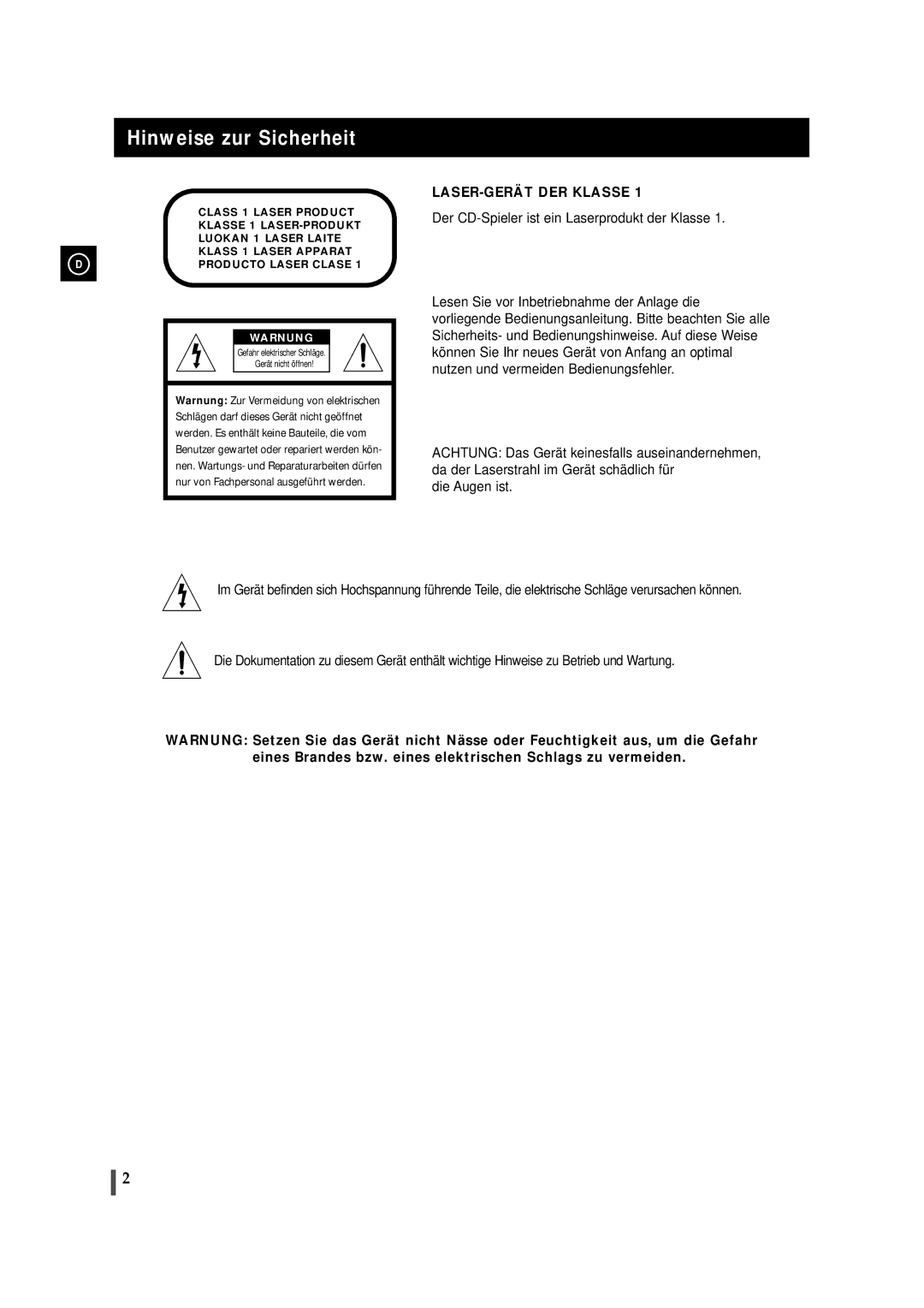 Samsung MAXS520RH/XEF, MAXS520RH/ELS, MAXS530RH/ELS manual Hinweise zur Sicherheit, Warnung 