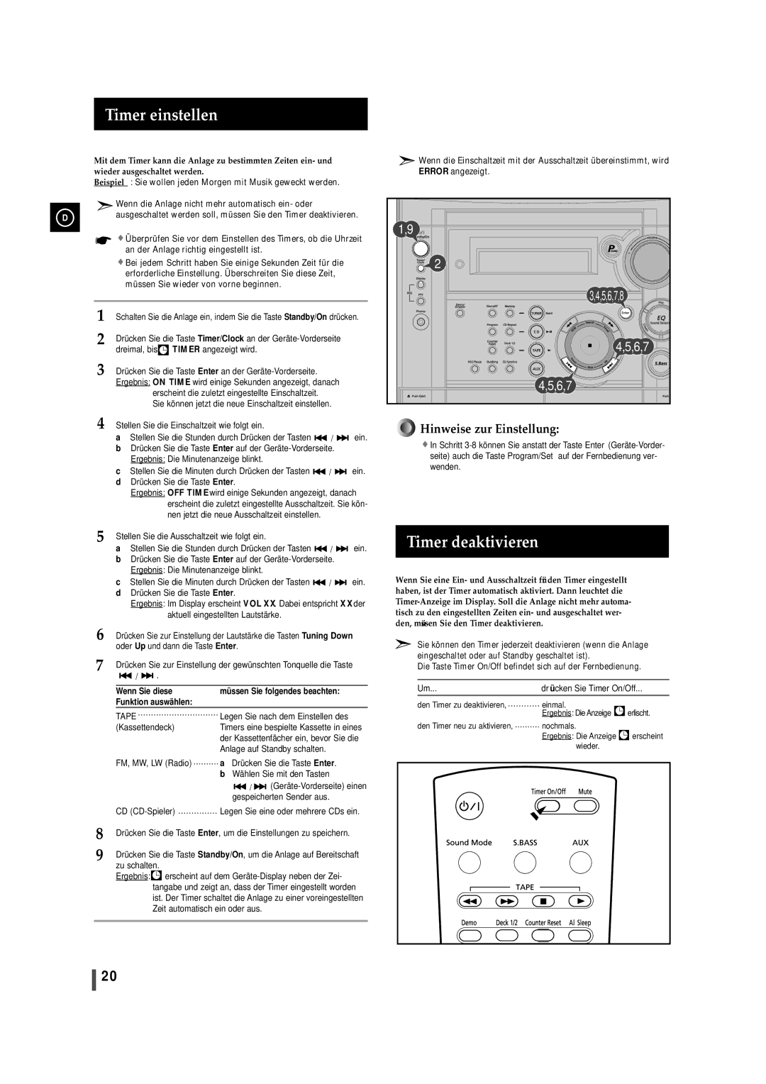 Samsung MAXS520RH/XEF, MAXS520RH/ELS, MAXS530RH/ELS manual Timer einstellen, Timer deaktivieren, Drü cken Sie Timer On/Off 