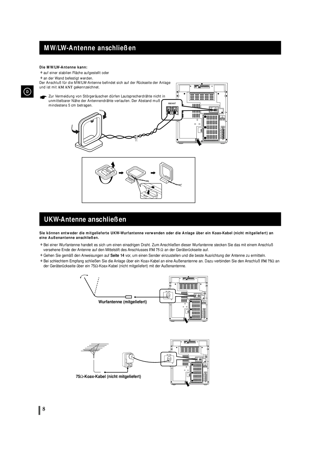 Samsung MAXS520RH/XEF, MAXS520RH/ELS manual MW/LW-Antenne anschließen, UKW-Antenne anschließen, Die MW/LW-Antenne kann 