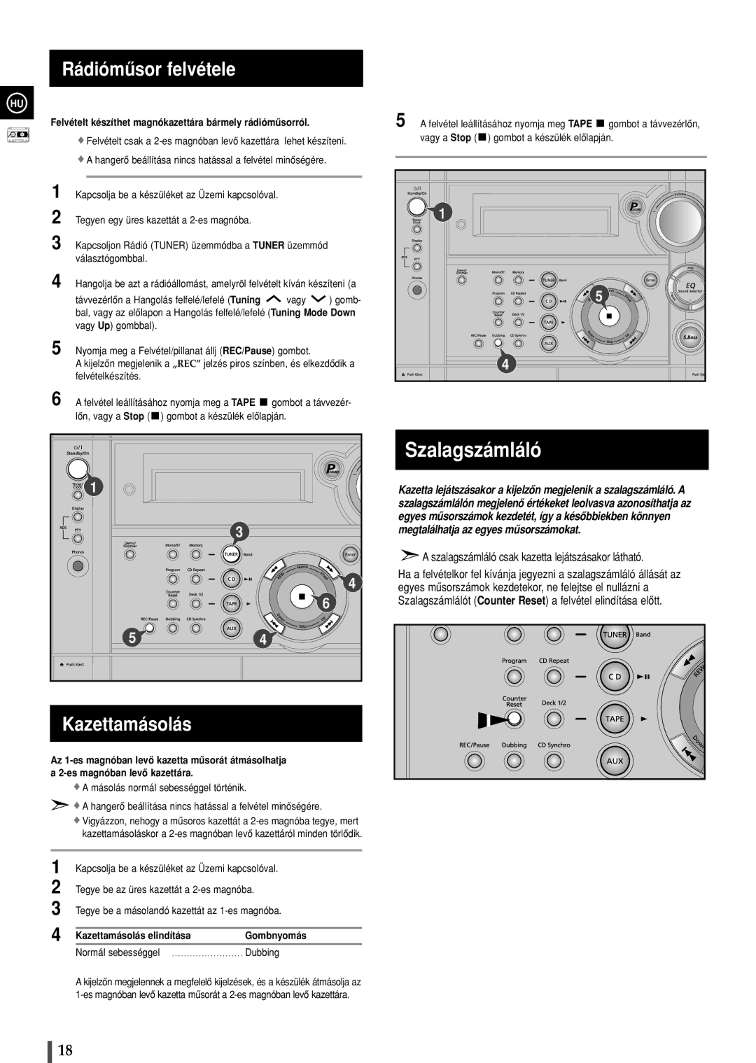 Samsung MAXS520RH/ELS manual Rádiómûsor felvétele, Kazettamásolás, Felvételt készíthet magnókazettára bármely rádiómûsorról 